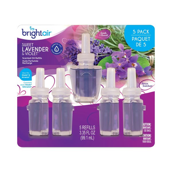 Bright Air Electric Scented Oil Air Freshener Refill, Sweet Lavender and Violet, 0.67 oz Bottle, PK5 BRI00670